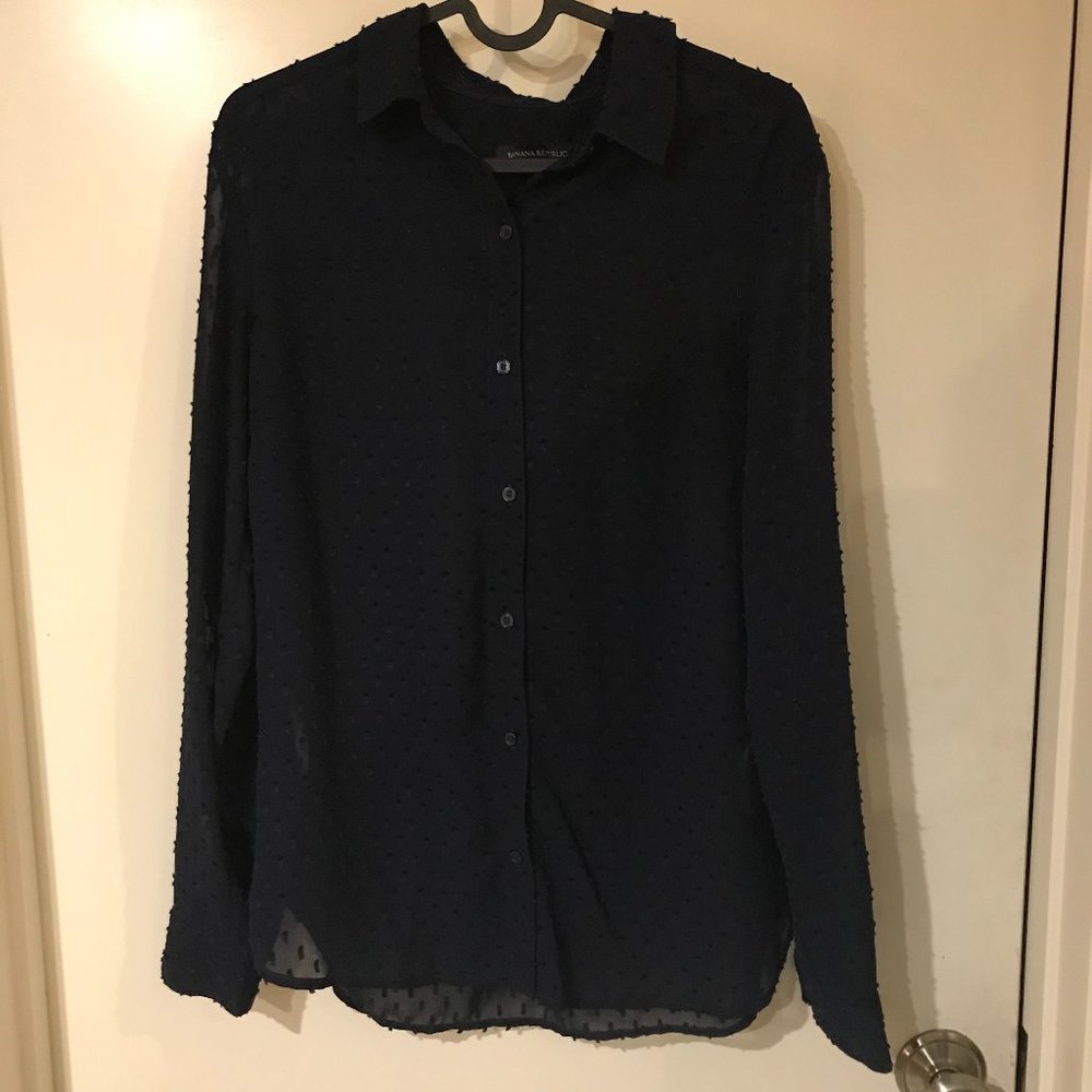 Banana Republic Black Button-Down Swiss Dot Blouse